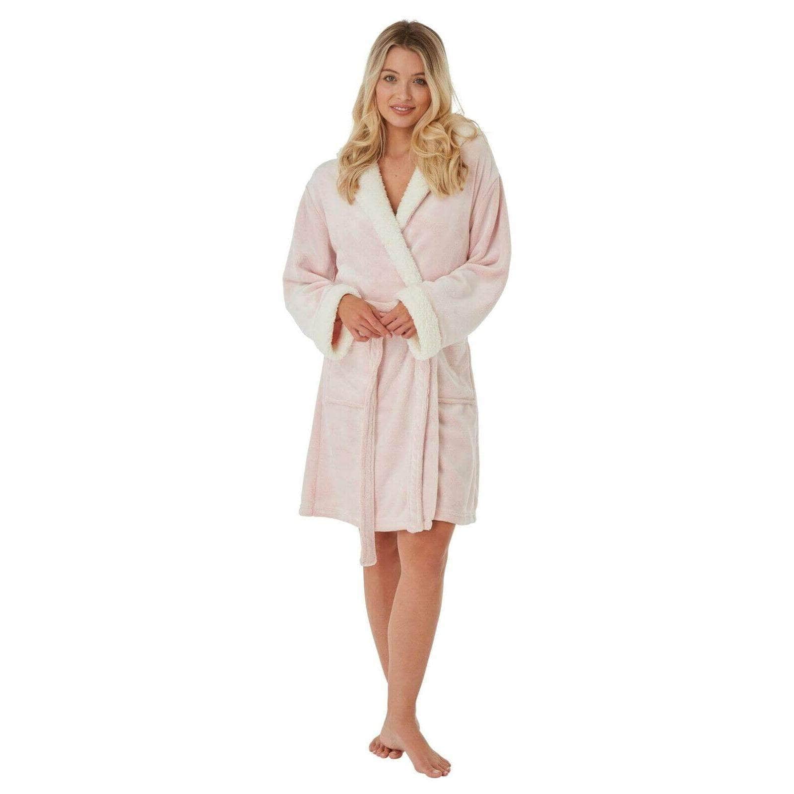 Women's Plush Fleece Hooded Bathrobe Velvet Fluffy Loungewear Long Sleeve