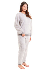 Women's Teddy Fleece Lounge Set Fluffy Cosy Crew Neck Pyjama Stretchable