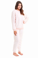 Women's Teddy Fleece Lounge Set Fluffy Cosy Crew Neck Pyjama Stretchable