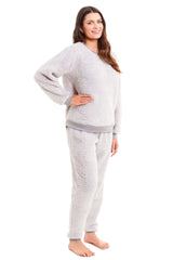Women's Teddy Fleece Lounge Set Fluffy Cosy Crew Neck Pyjama Stretchable