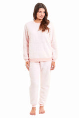 Women's Teddy Fleece Lounge Set Fluffy Cosy Crew Neck Pyjama Stretchable