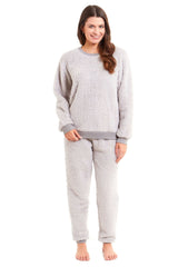 Women's Teddy Fleece Lounge Set Fluffy Cosy Crew Neck Pyjama Stretchable