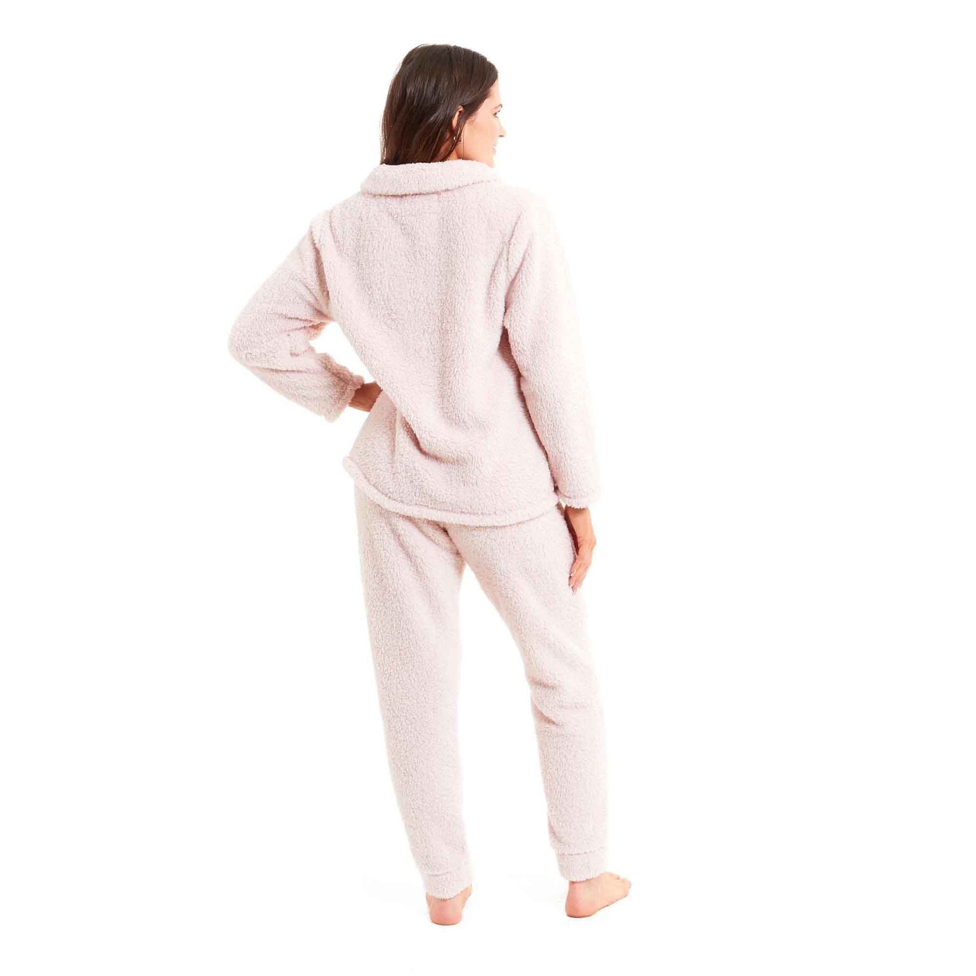 Women's Teddy Fleece Loungewear Set Zip Front Top And Elasticated Waistband