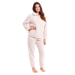 Women's Teddy Fleece Loungewear Set Zip Front Top And Elasticated Waistband