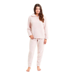 Women's Teddy Fleece Loungewear Set Zip Front Top And Elasticated Waistband