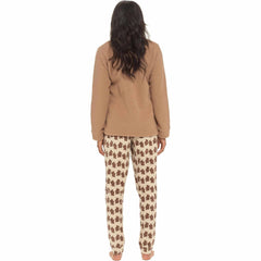 Women's Teddy Bear Fleece Pyjama Set Long Sleeve Top Patterned Elastic