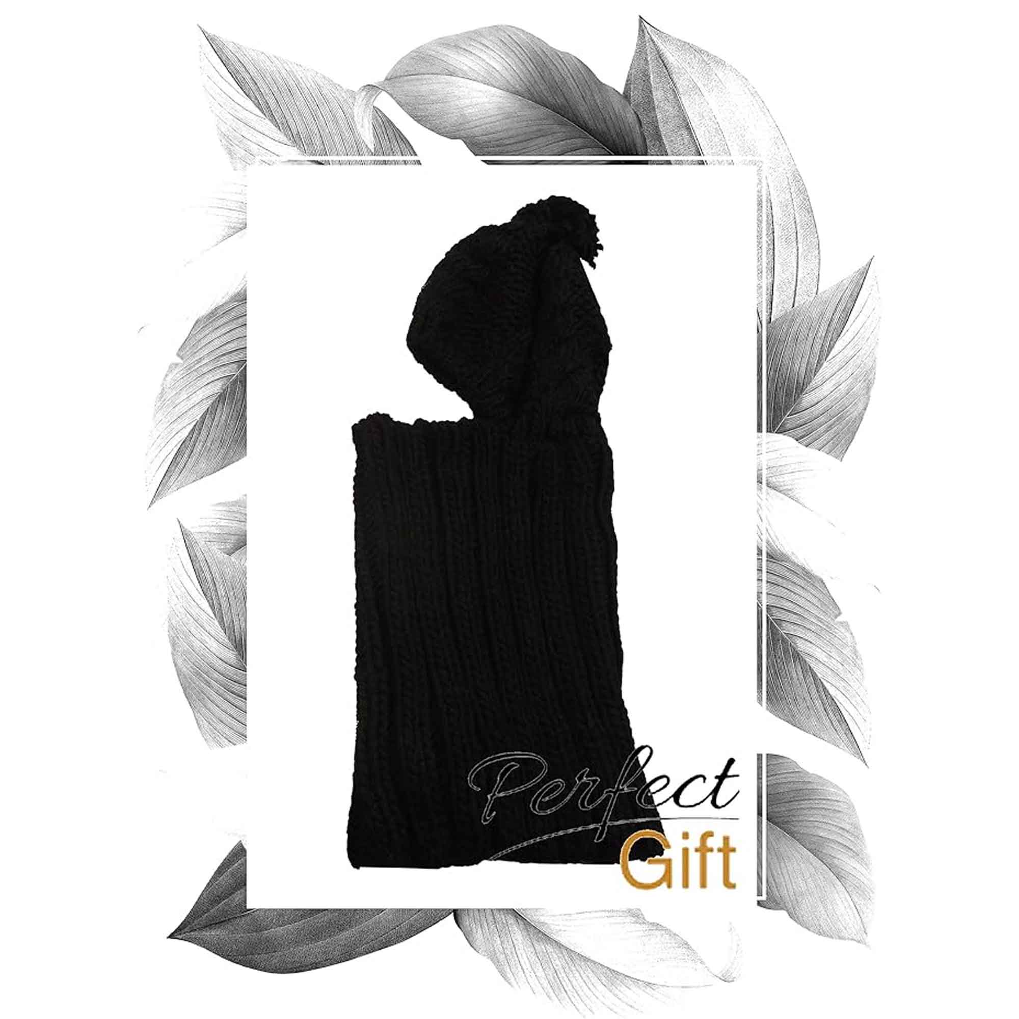 Women's Thermal Beanie Hat 2-In-1 Snood Scarf Cable Knit Pom Pom Winter
