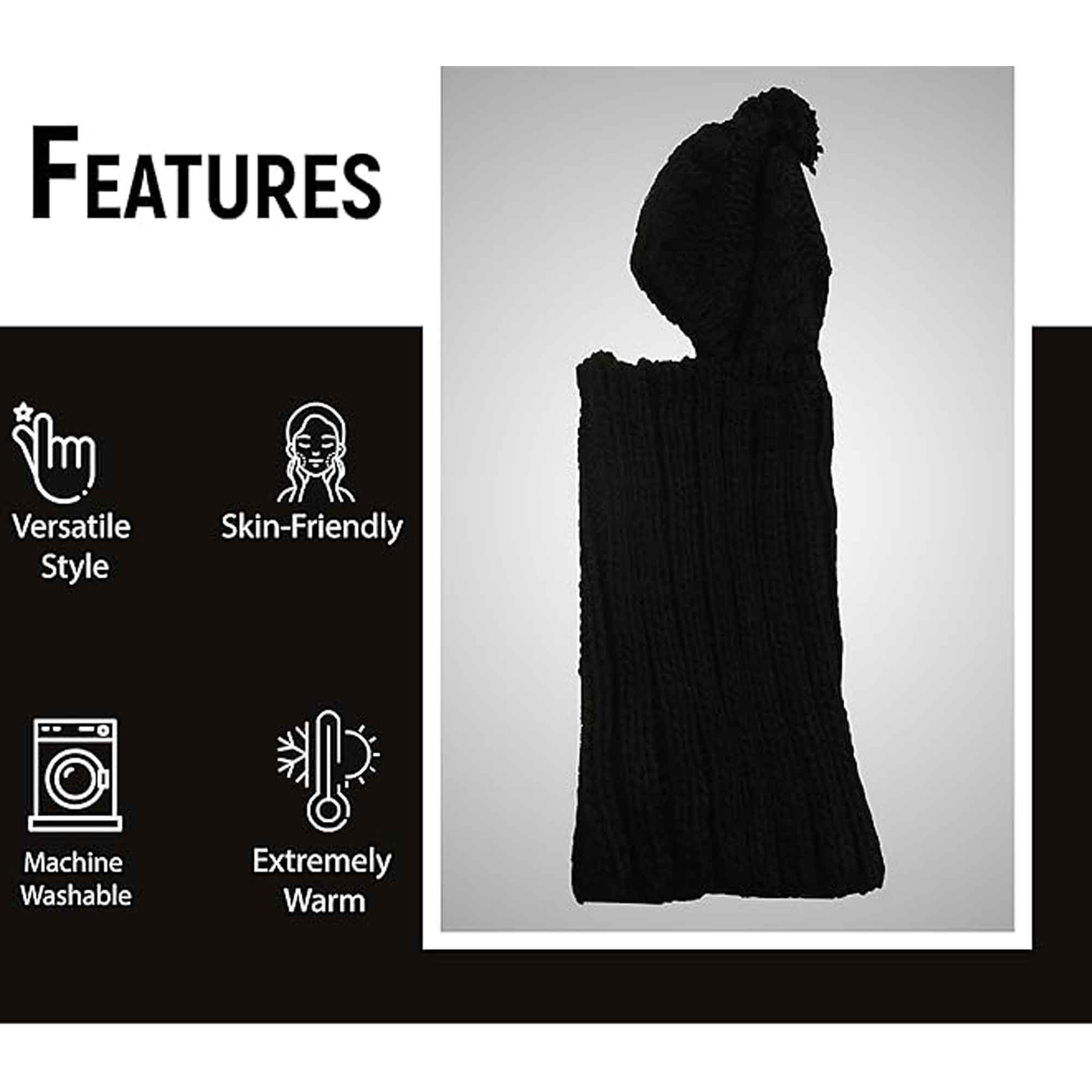 Women's Thermal Beanie Hat 2-In-1 Snood Scarf Cable Knit Pom Pom Winter