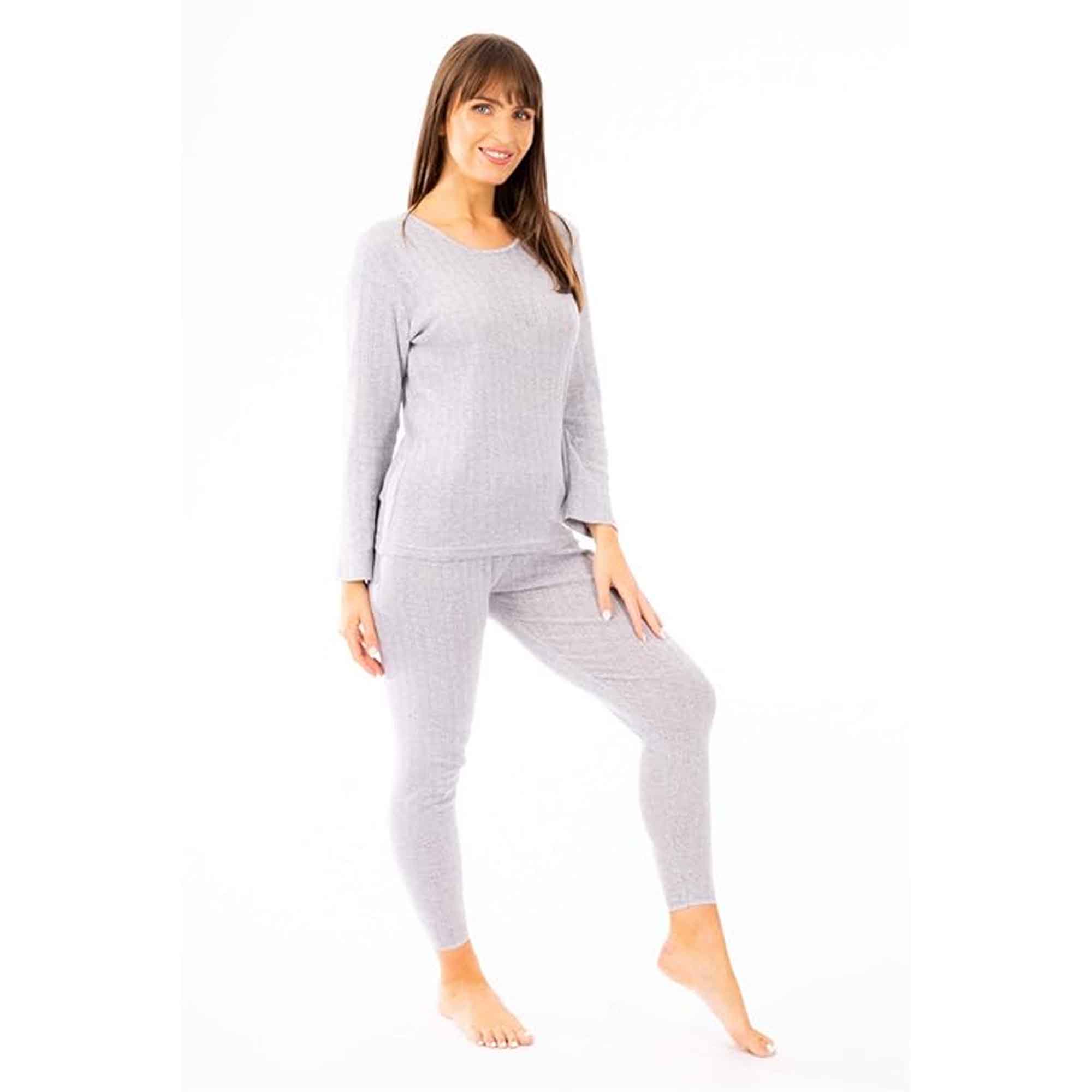 Women's Thermal Long Sleeve Top And Long Jane Pants Set Cotton Rich