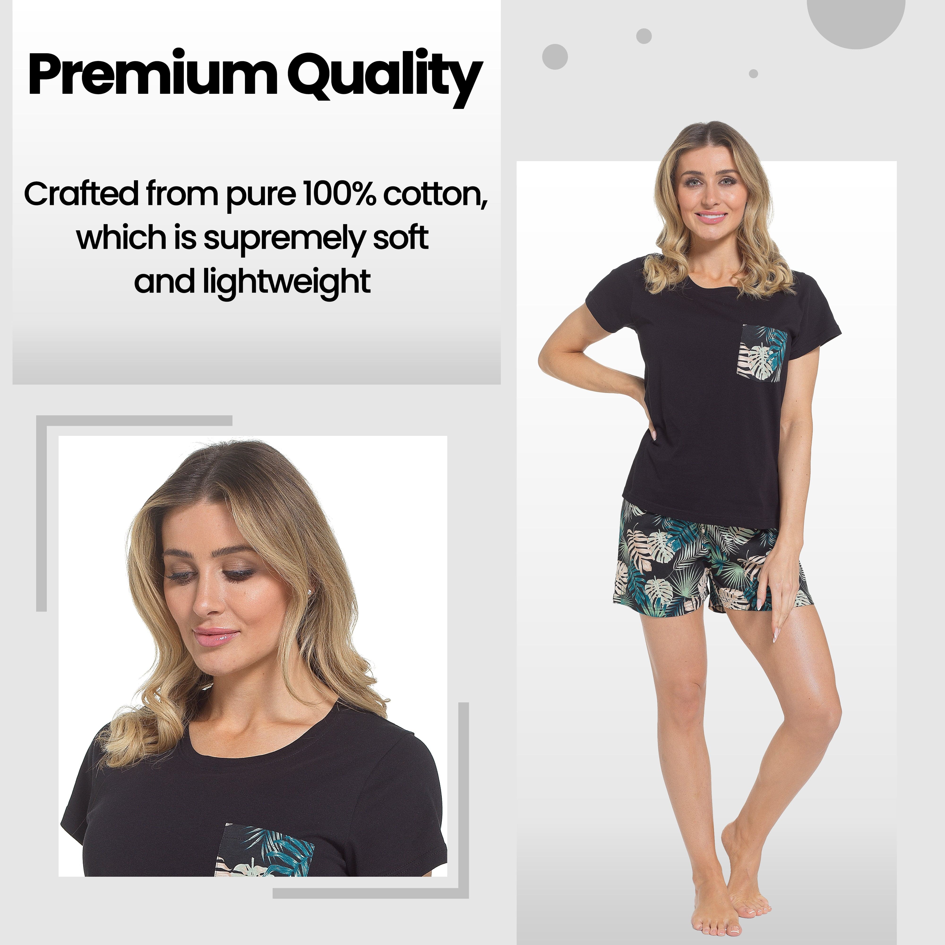Women's Tropical Pyjama Set T Shirt And Shorts Soft Cotton Loungewear