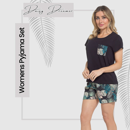 Women's Tropical Pyjama Set T Shirt And Shorts Soft Cotton Loungewear
