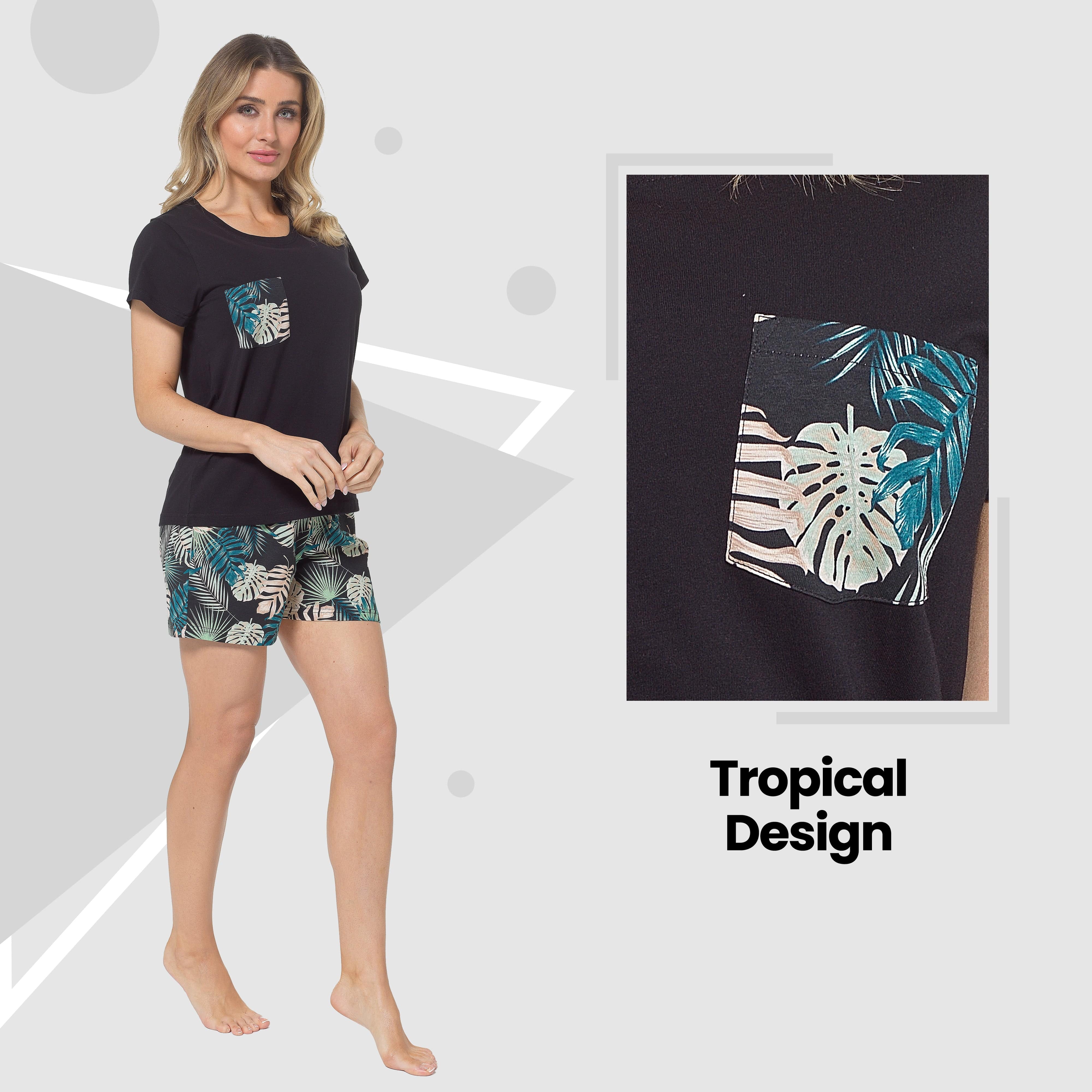 Women's Tropical Pyjama Set T Shirt And Shorts Soft Cotton Loungewear