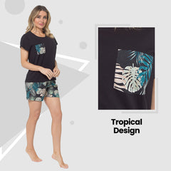 Women's Tropical Pyjama Set T Shirt And Shorts Soft Cotton Loungewear
