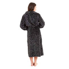 Women's Leopard Print Plush Fleece Bath Robe Dressing Gown Ultra Soft