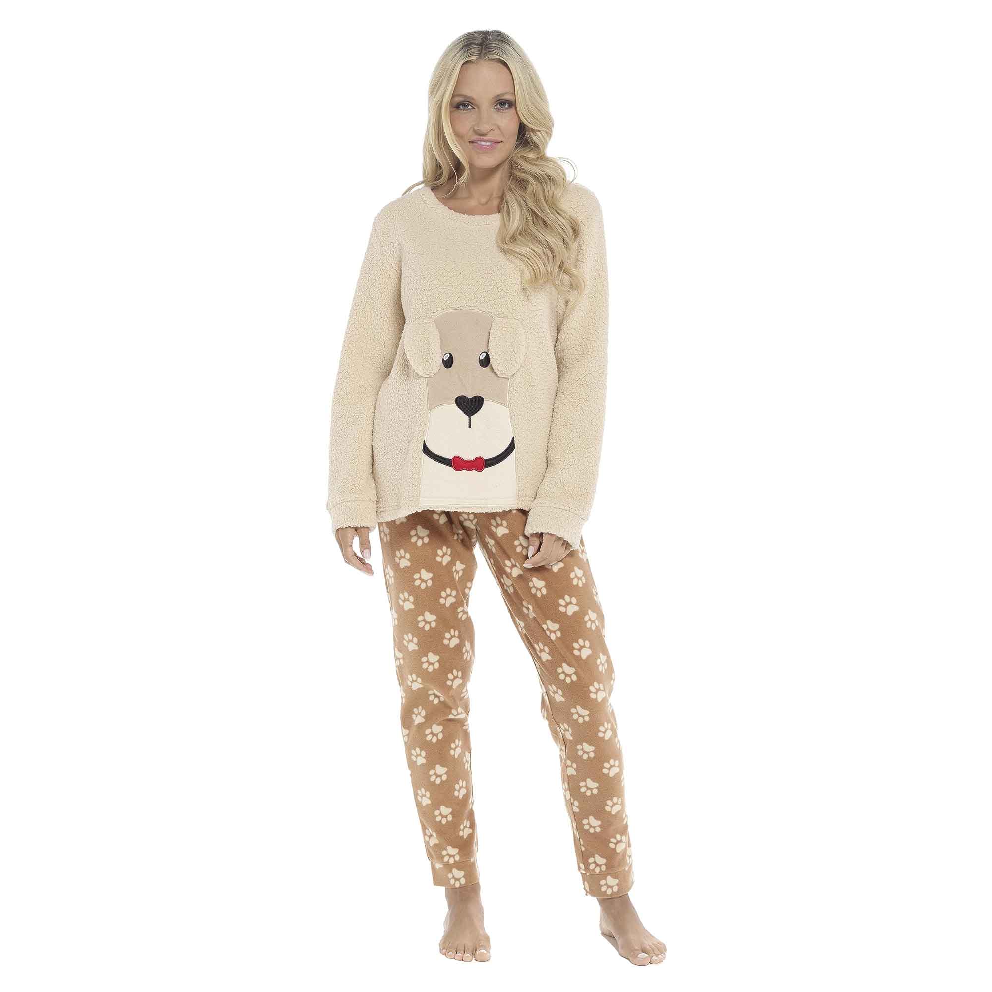 Women's Pyjama Set Ultra Soft Fleece Dog Snuggle Elasticated Patterned