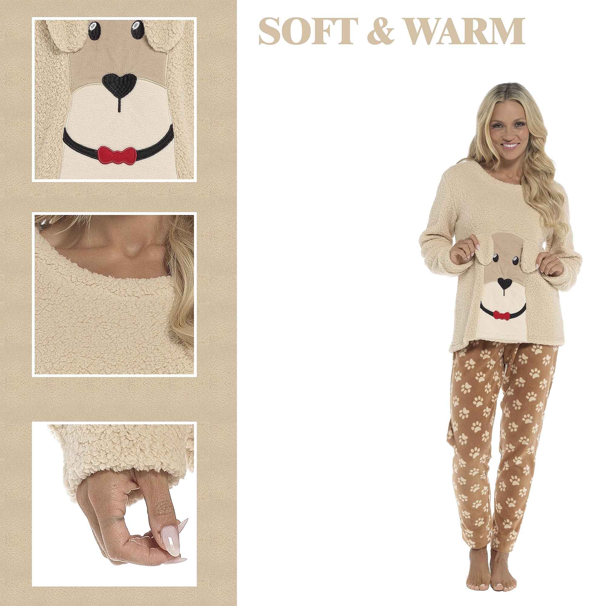 Women's Pyjama Set Ultra Soft Fleece Dog Snuggle Elasticated Patterned