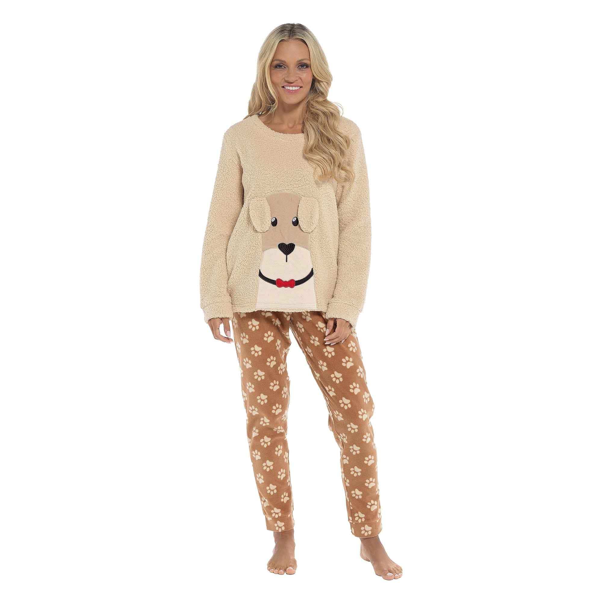 Women's Pyjama Set Ultra Soft Fleece Dog Snuggle Elasticated Patterned