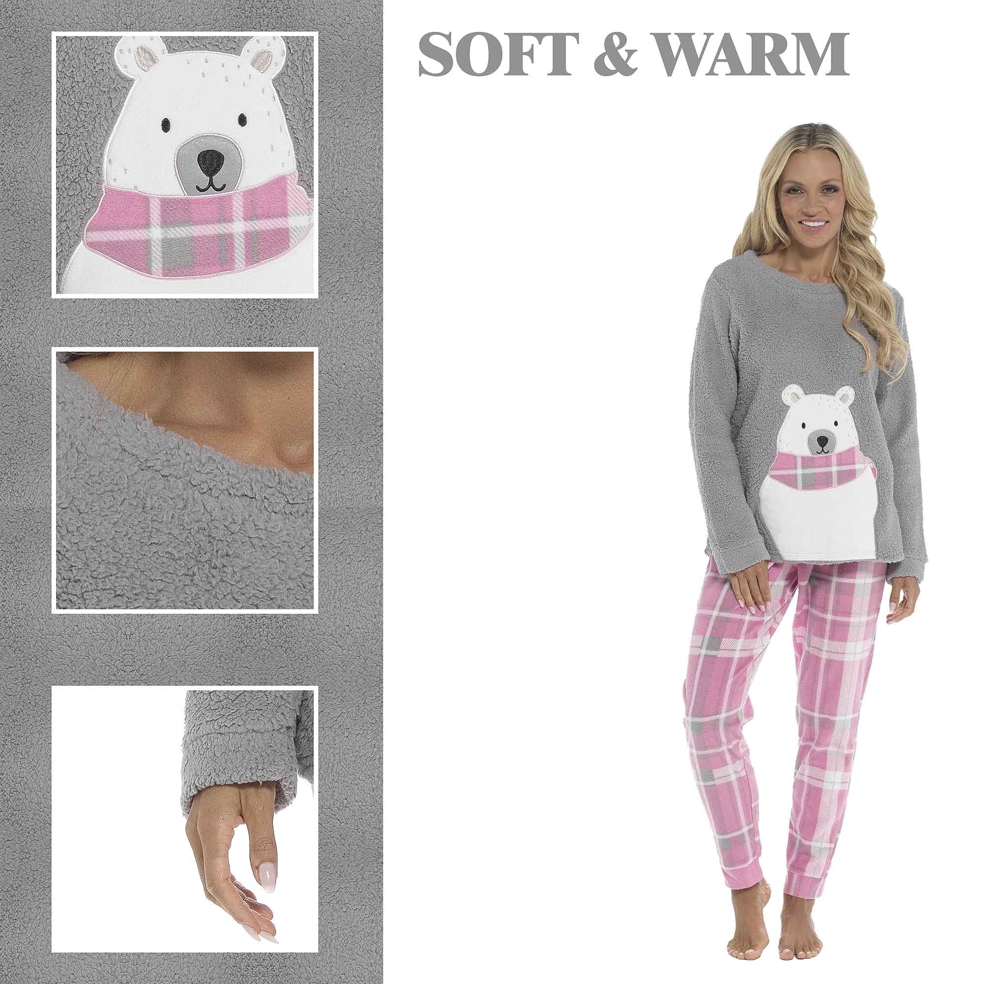 Women's Fleece Pyjama Set Ultra Soft Polar Bear Print Cosy Winter