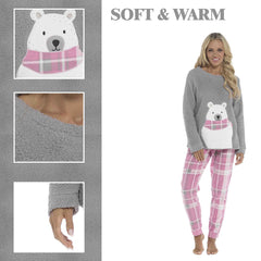 Women's Fleece Pyjama Set Ultra Soft Polar Bear Print Cosy Winter