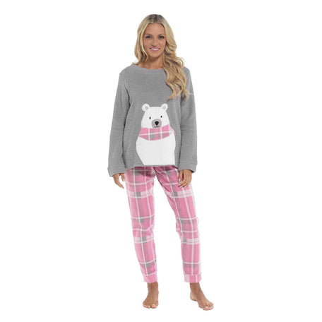Women's Fleece Pyjama Set Ultra Soft Polar Bear Print Cosy Winter