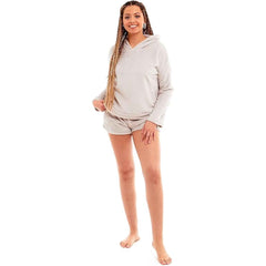 Women's Hooded Fleece Pyjama Set With Shorts Ultra Soft Fluffy Loungewear