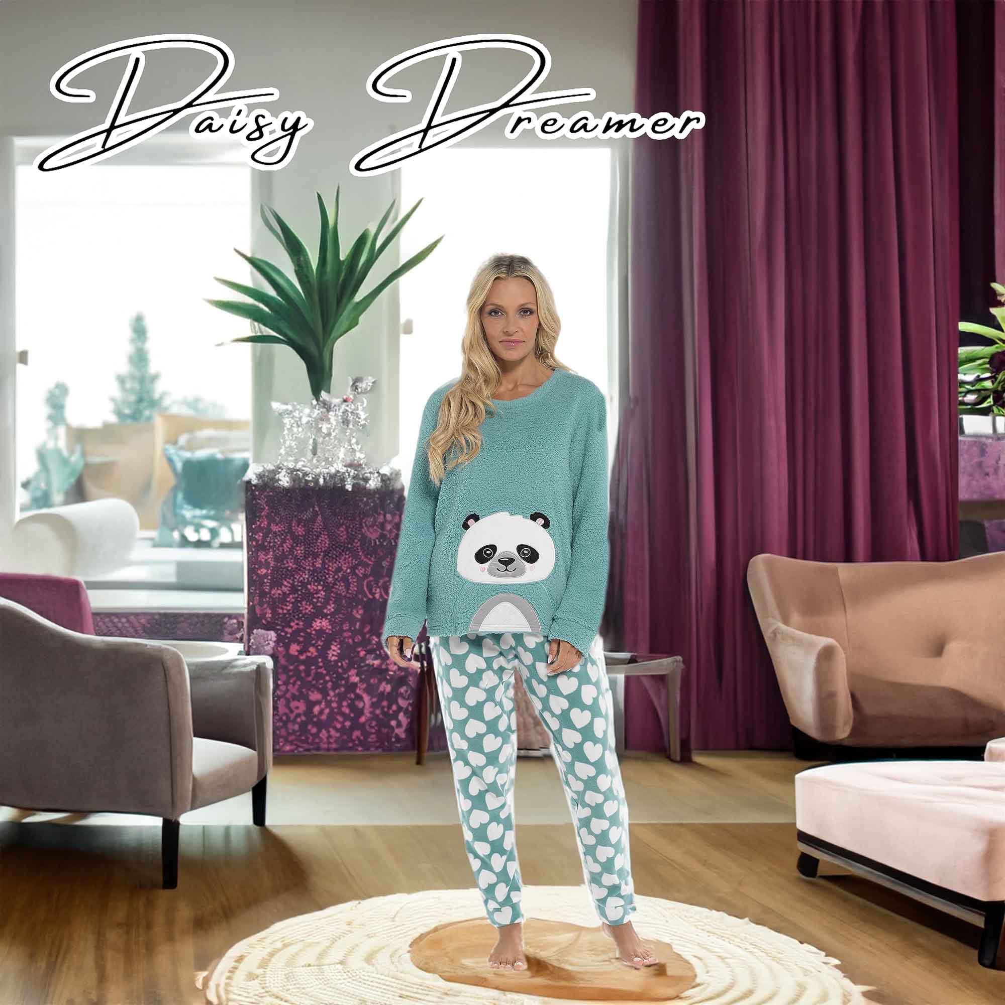 Panda Ultra Soft Snuggle Fleece Pyjama Set For Women's Cosy Winter