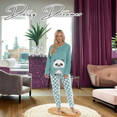 Panda Ultra Soft Snuggle Fleece Pyjama Set For Women's Cosy Winter