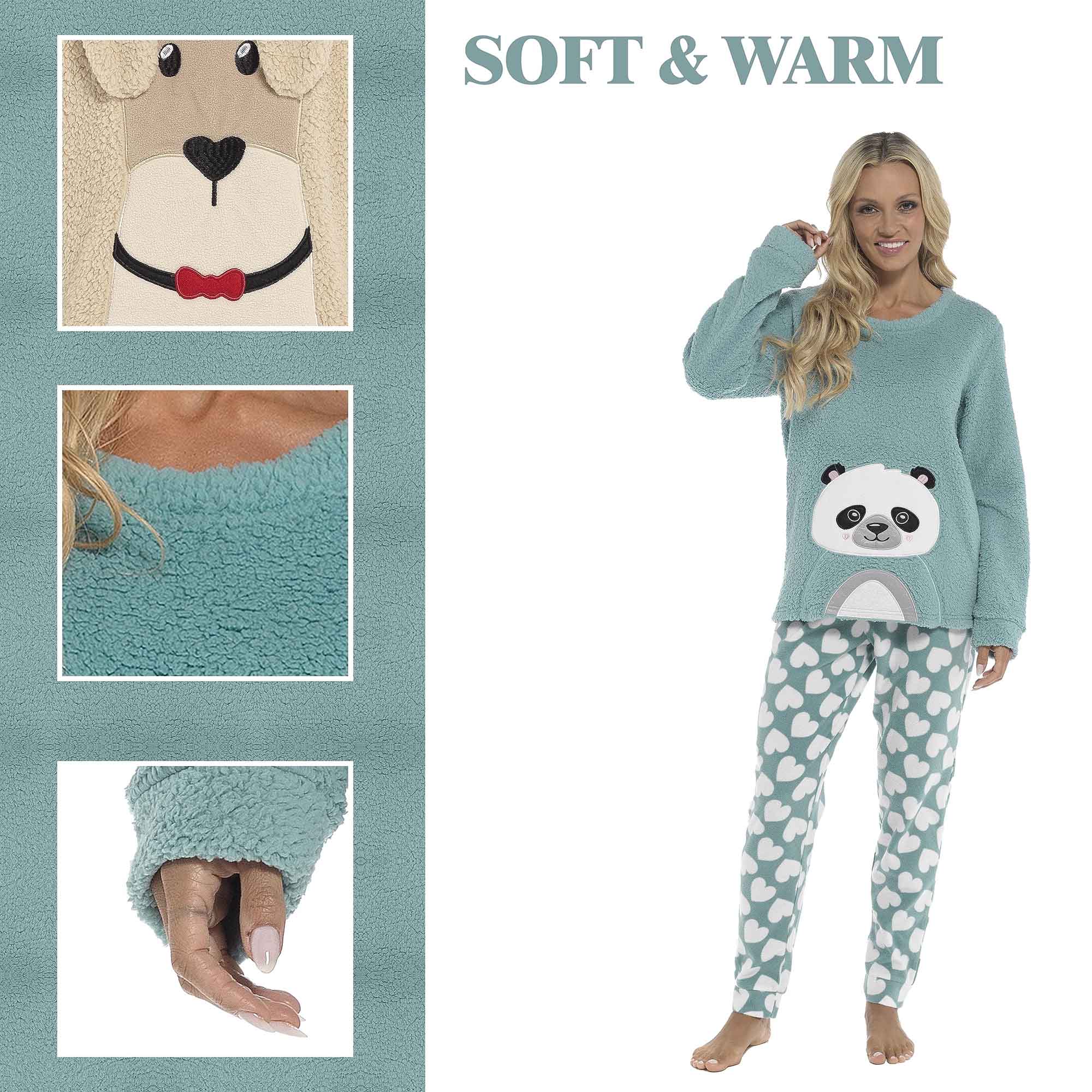 Panda Ultra Soft Snuggle Fleece Pyjama Set For Women's Cosy Winter