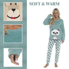 Panda Ultra Soft Snuggle Fleece Pyjama Set For Women's Cosy Winter