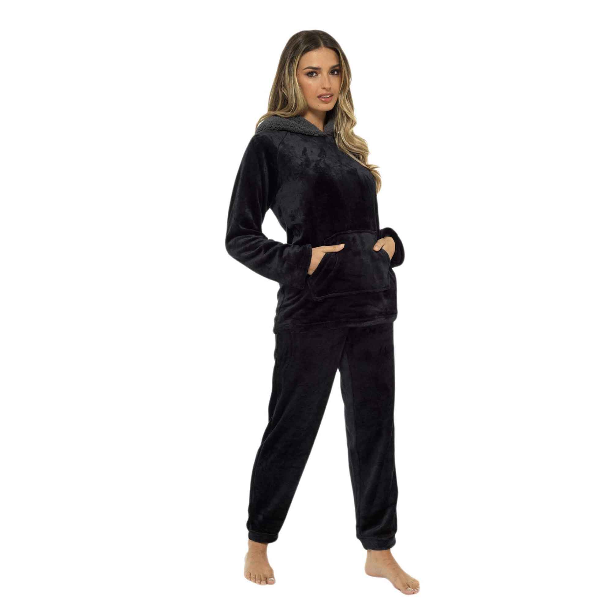 Women's Plush Fleece Hooded Pyjama Set Ultra Soft Winter Nightwear