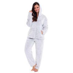 Women's Plush Fleece Hooded Pyjama Set Ultra Soft Winter Nightwear