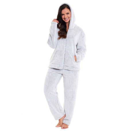 Women's Plush Fleece Hooded Pyjama Set Ultra Soft Winter Nightwear