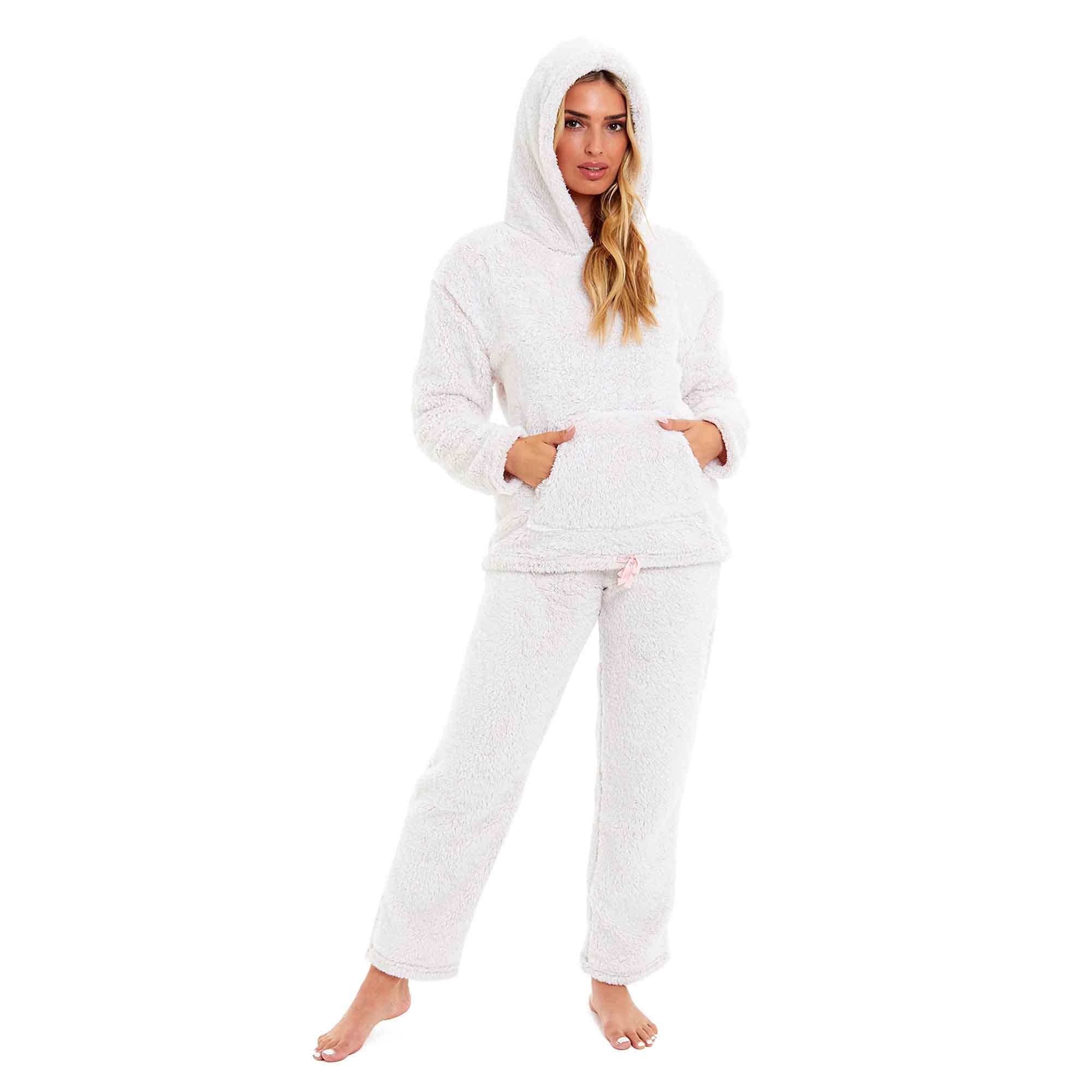 Women's Plush Fleece Hooded Pyjama Set Ultra Soft Winter Nightwear
