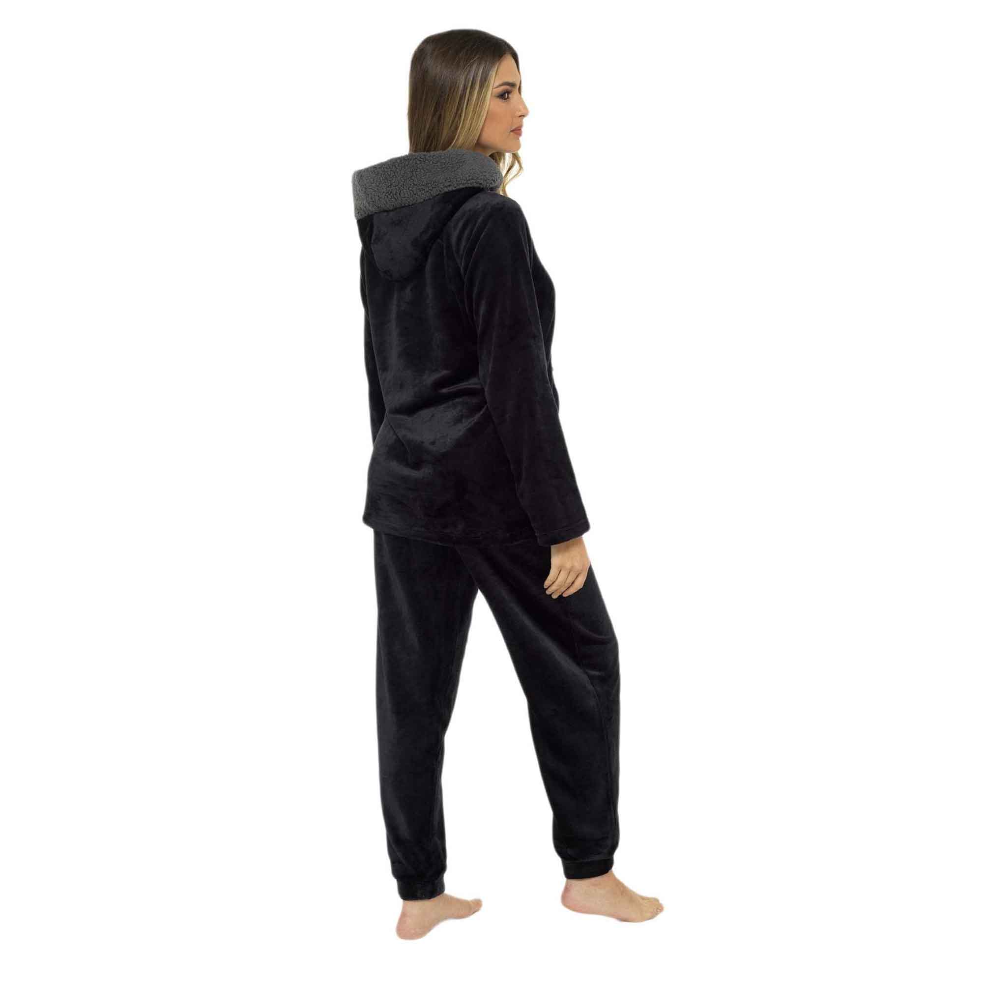 Women's Plush Fleece Hooded Pyjama Set Ultra Soft Winter Nightwear