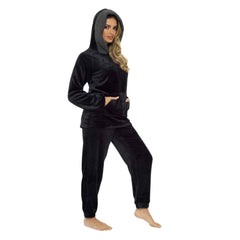 Women's Plush Fleece Hooded Pyjama Set Ultra Soft Winter Nightwear