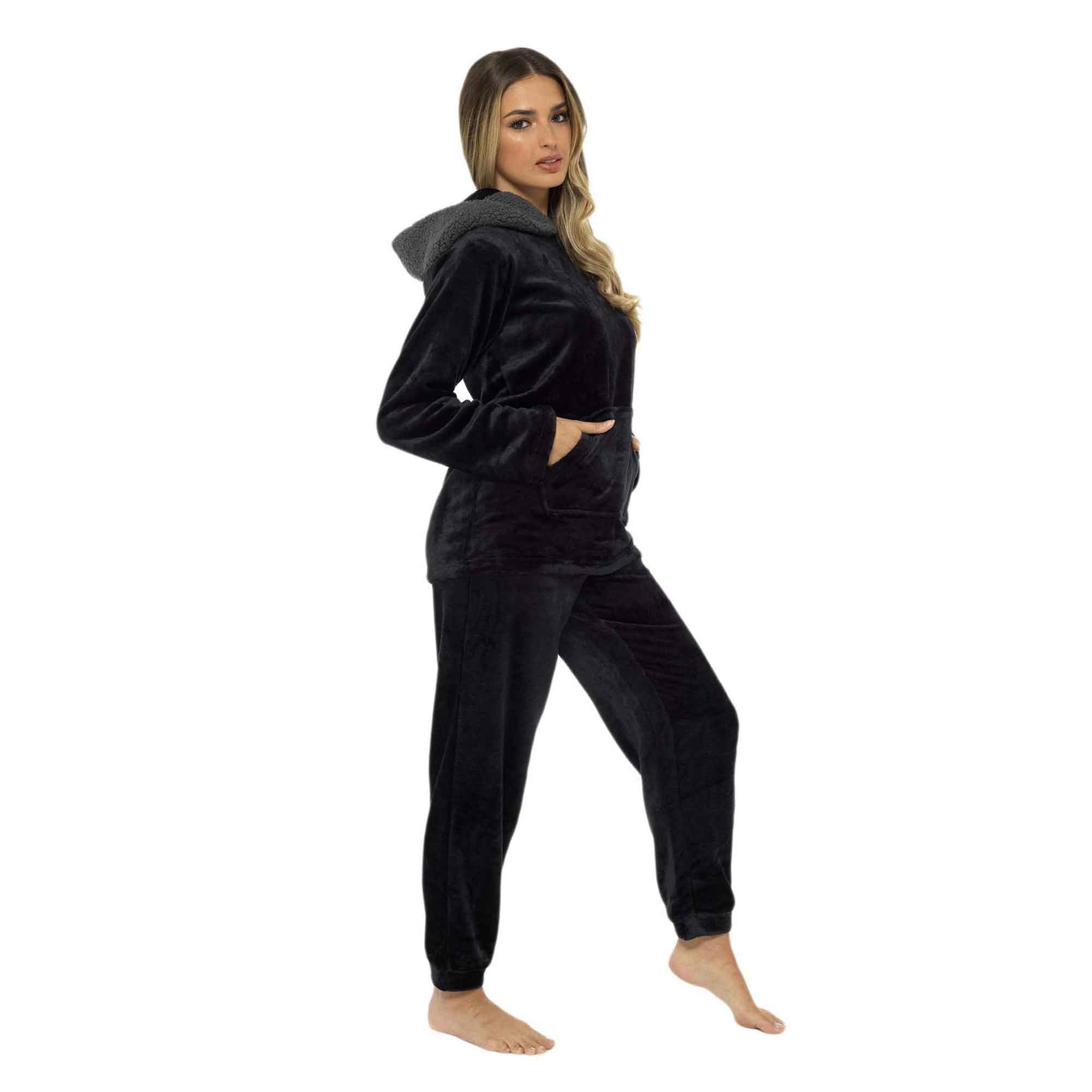 Women's Plush Fleece Hooded Pyjama Set Ultra Soft Winter Nightwear