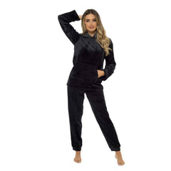 Women's Plush Fleece Hooded Pyjama Set Ultra Soft Winter Nightwear