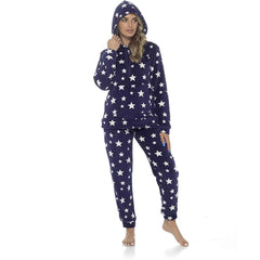 Women's Plush Fleece Hooded Pyjama Set With Star Design Ultra-Soft