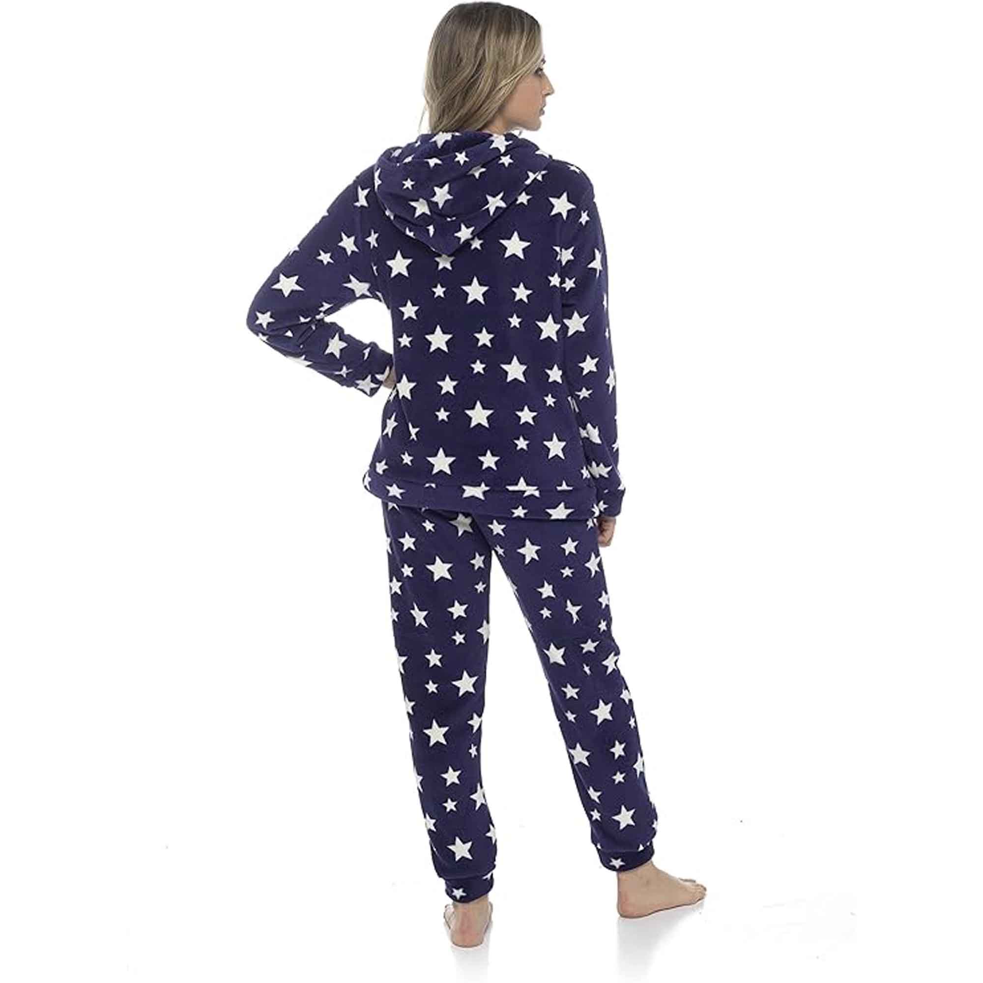 Women's Plush Fleece Hooded Pyjama Set With Star Design Ultra-Soft