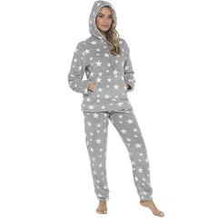 Women's Plush Fleece Hooded Pyjama Set With Star Design Ultra-Soft