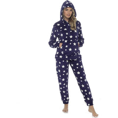 Women's Plush Fleece Hooded Pyjama Set With Star Design Ultra-Soft