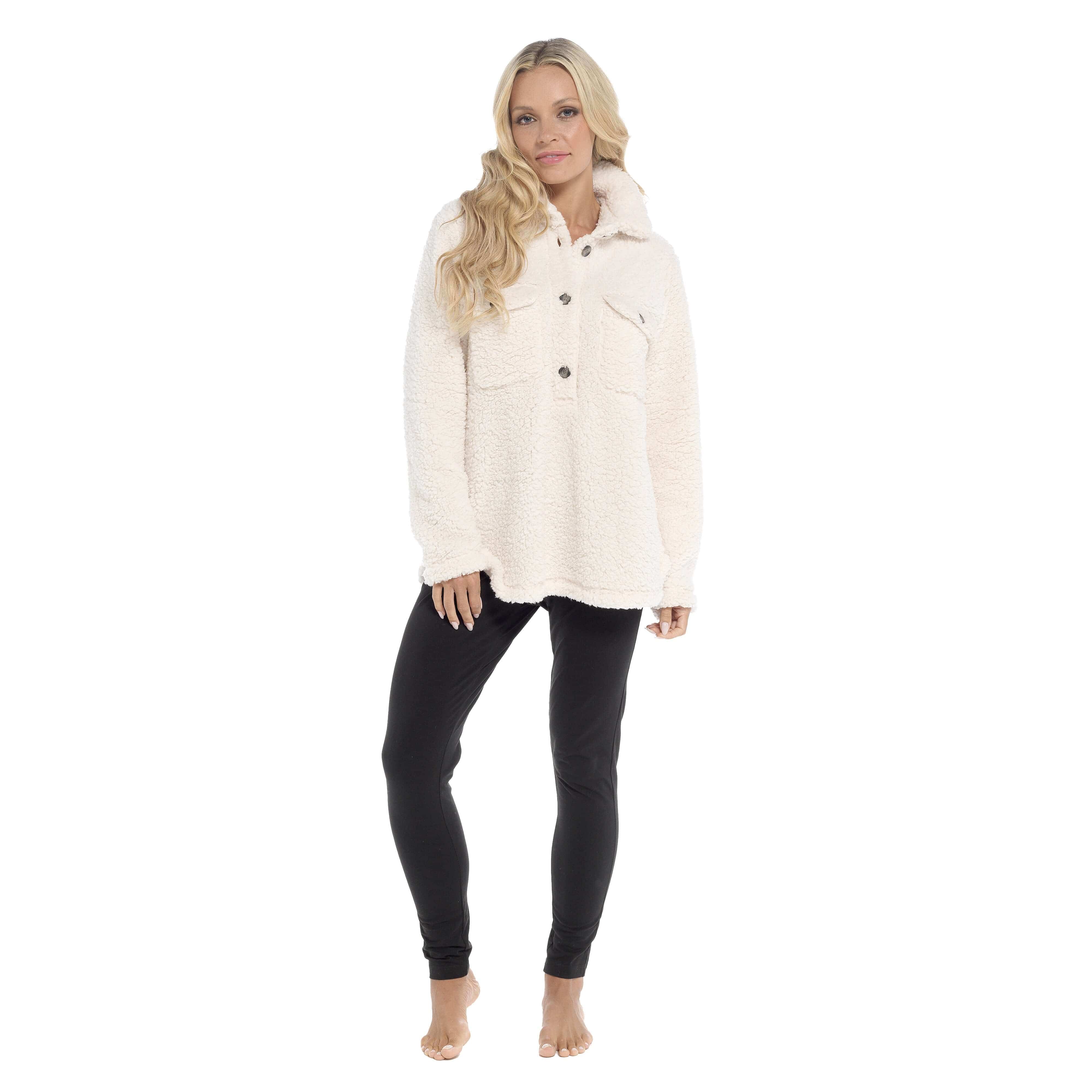 Women's Sherpa Lounge Set With Double Pocket Top And Leggings Ultra-Soft