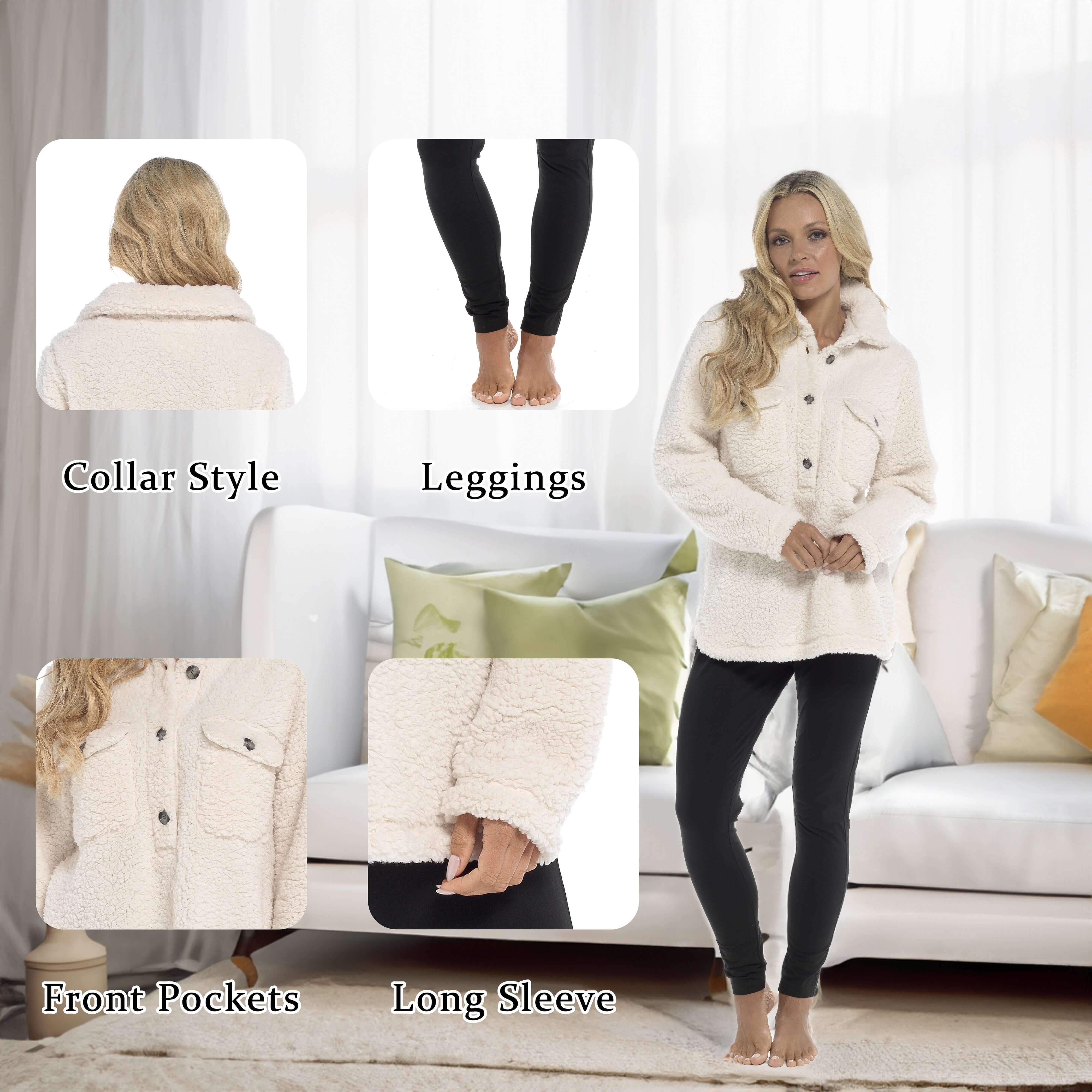 Women's Sherpa Lounge Set With Double Pocket Top And Leggings Ultra-Soft