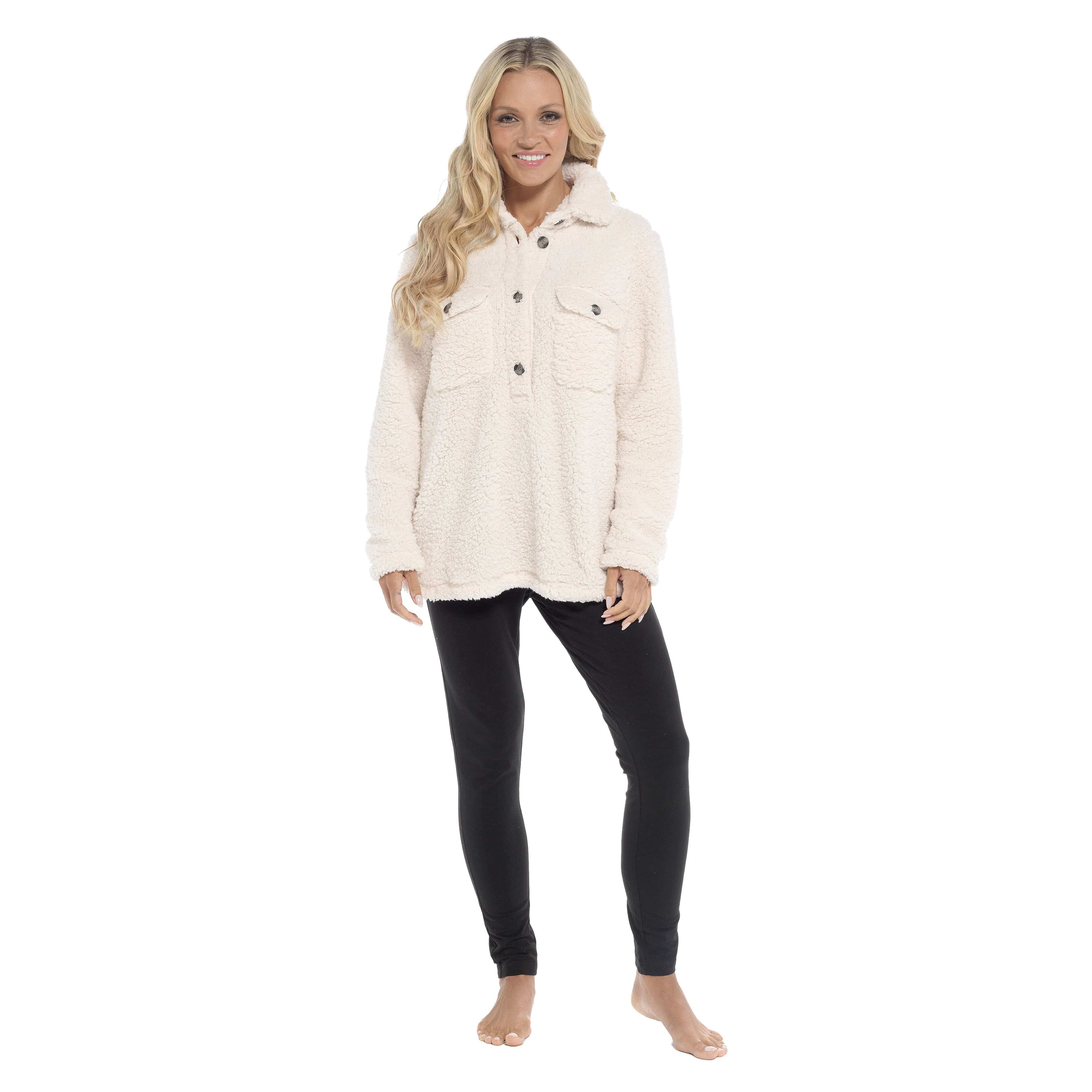 Women's Sherpa Lounge Set With Double Pocket Top And Leggings Ultra-Soft