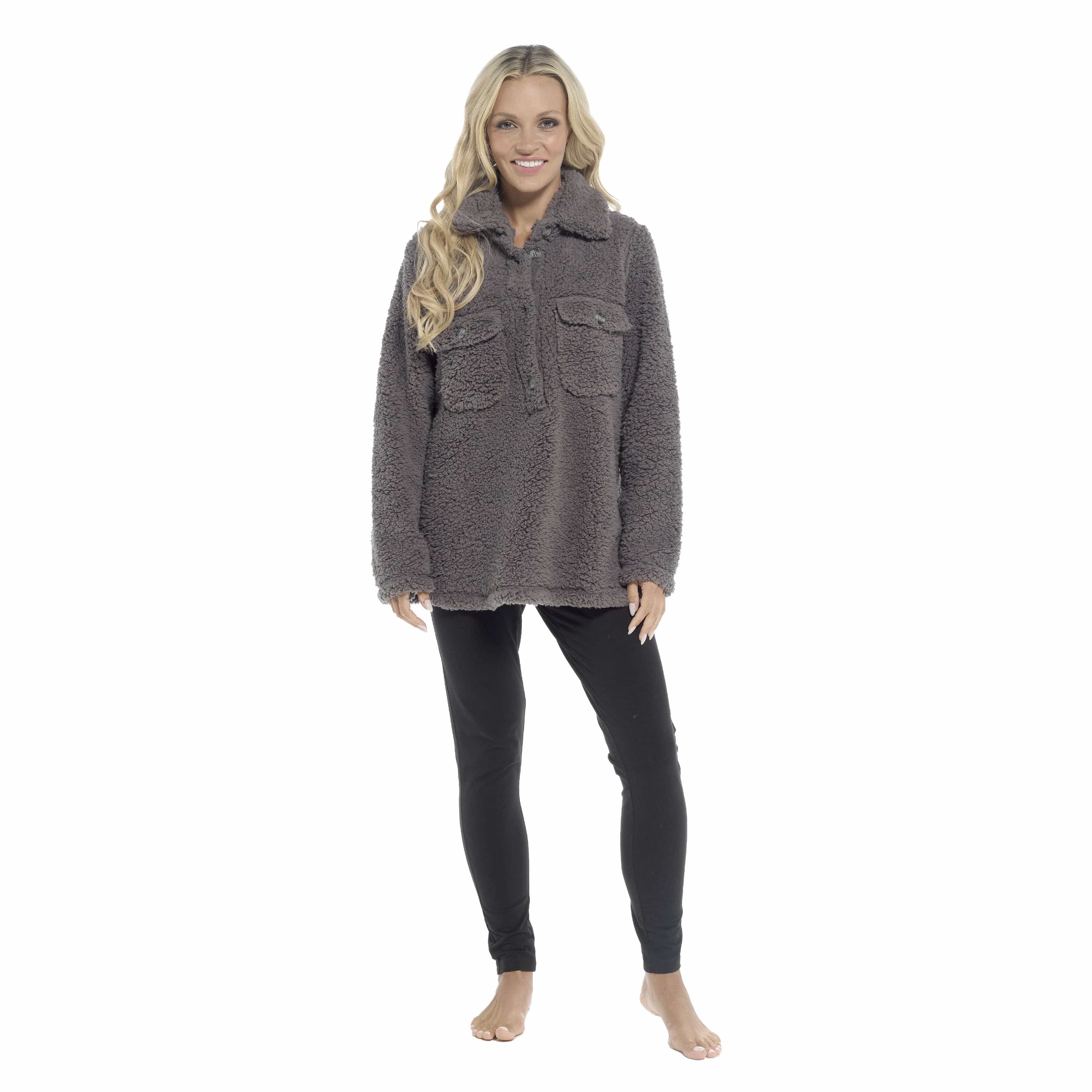 Women's Sherpa Lounge Set With Double Pocket Top And Leggings Ultra-Soft