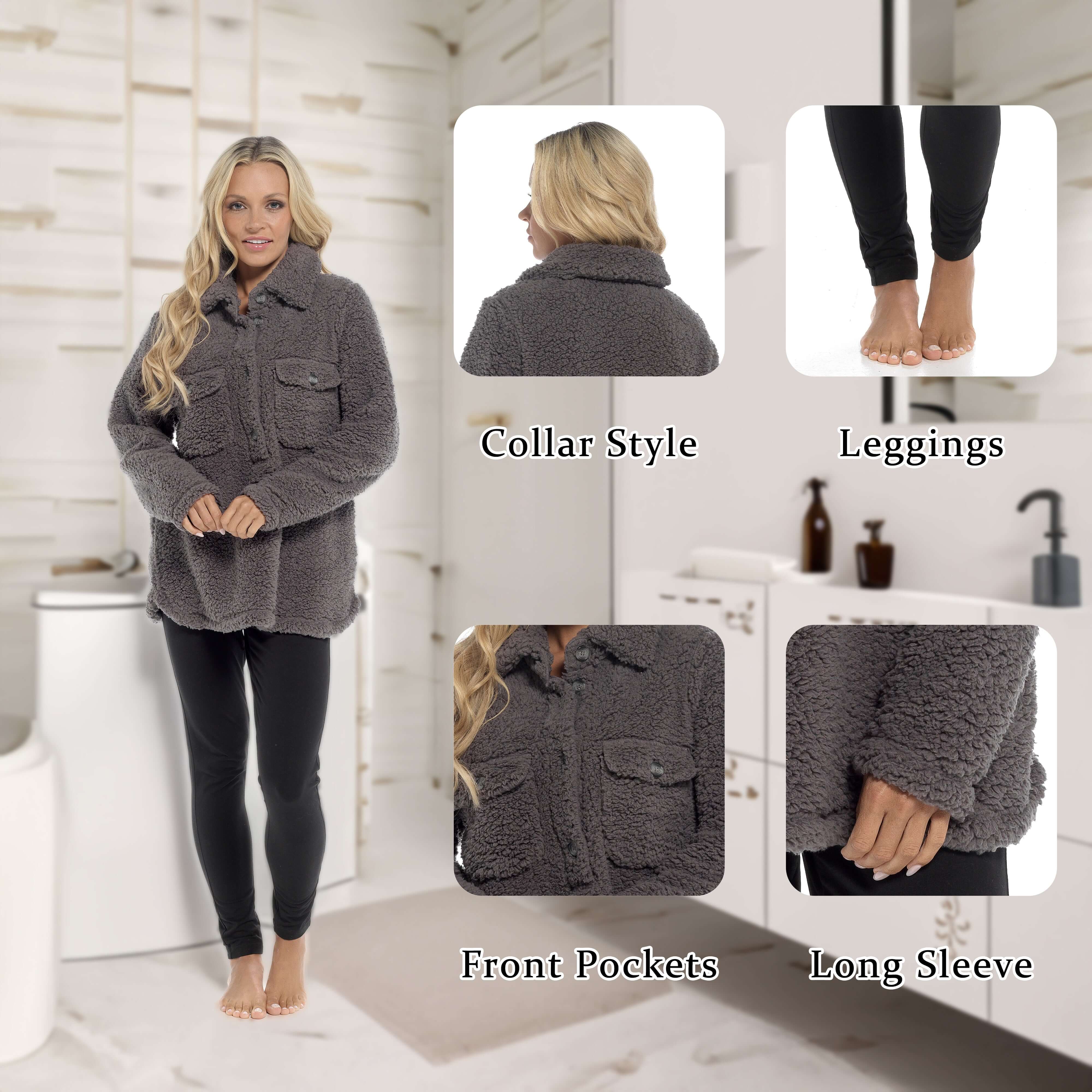 Women's Sherpa Lounge Set With Double Pocket Top And Leggings Ultra-Soft