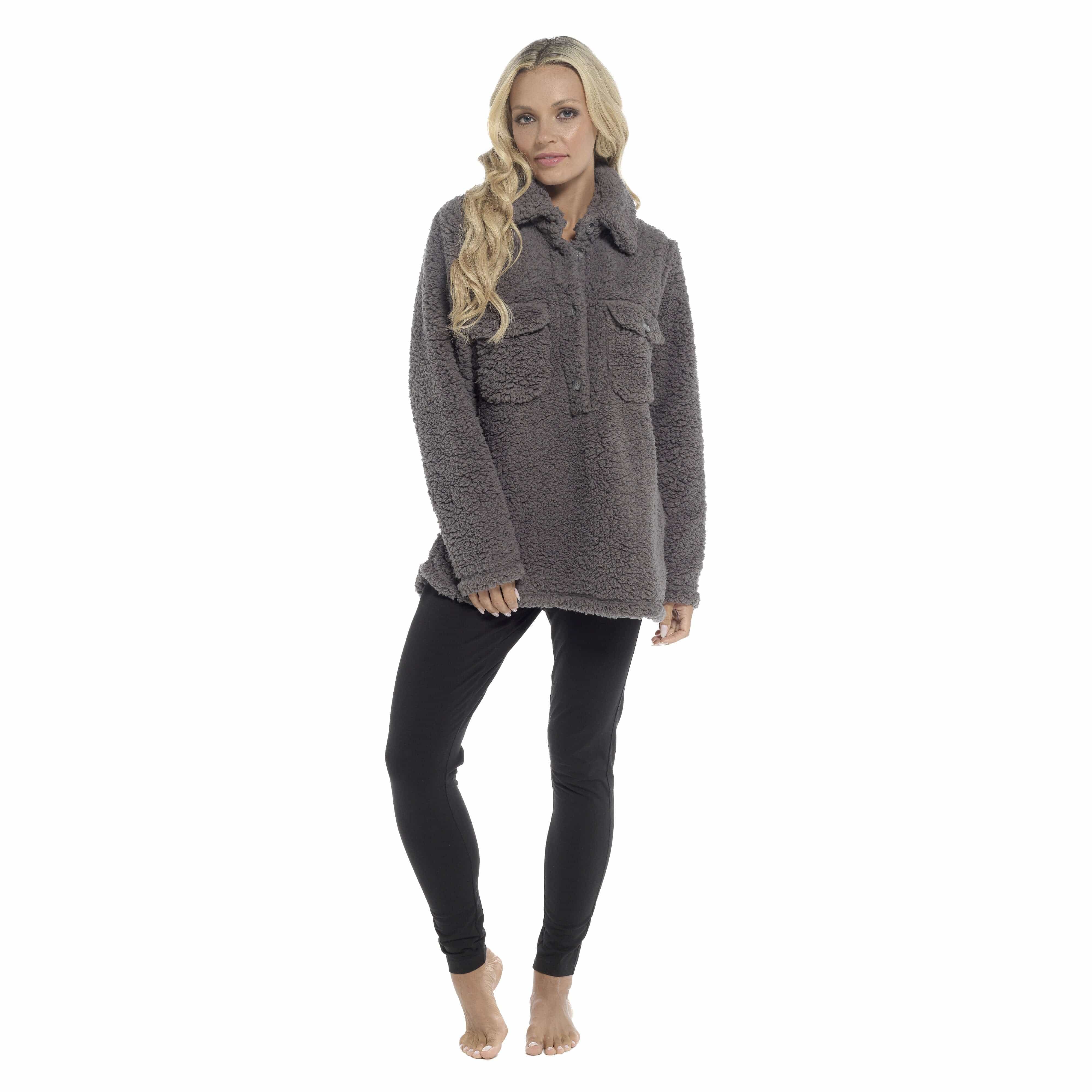 Women's Sherpa Lounge Set With Double Pocket Top And Leggings Ultra-Soft