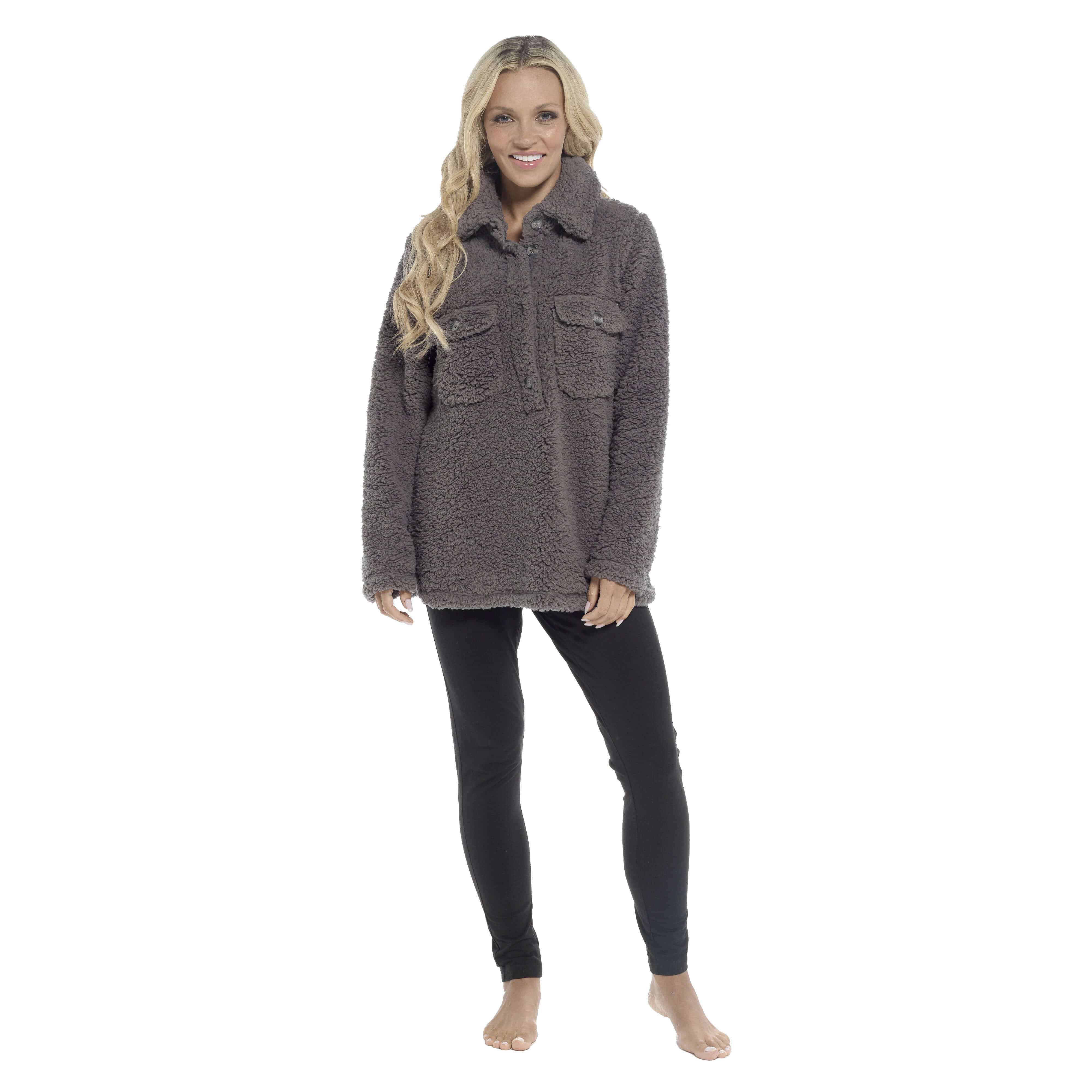 Women's Sherpa Lounge Set With Double Pocket Top And Leggings Ultra-Soft