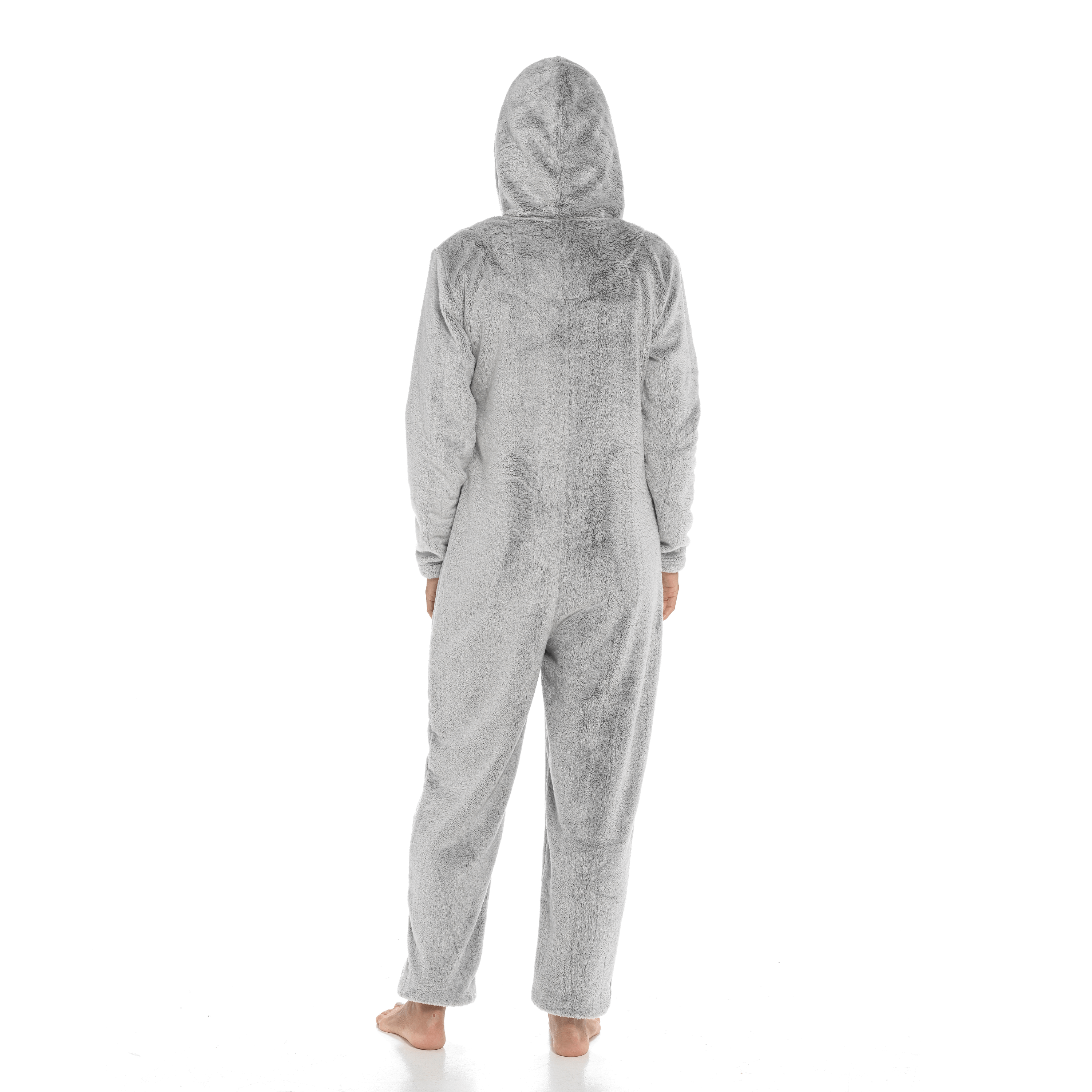 Women's Shimmer Fleece Hooded Onesie Pyjama With Zip Pockets And Pompoms