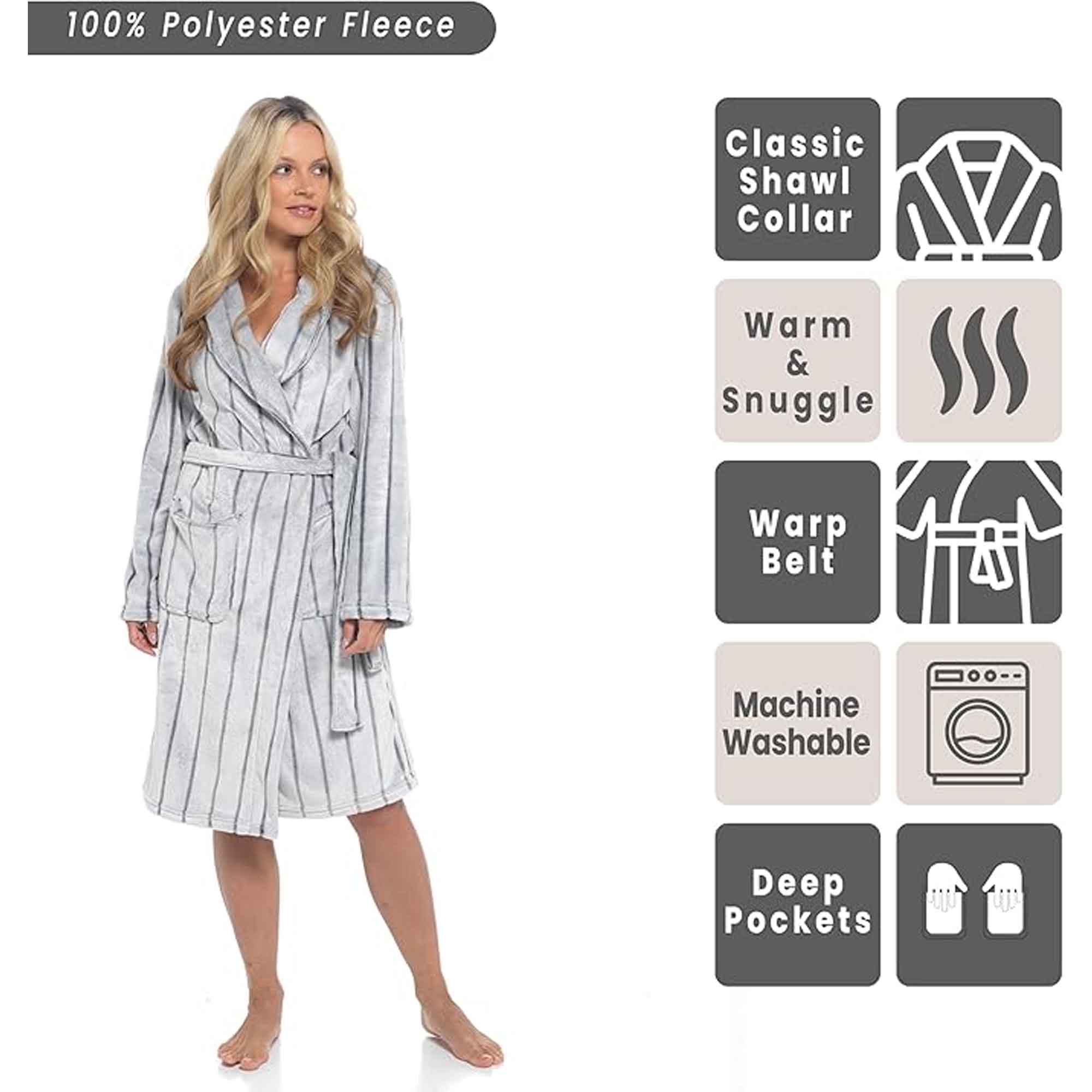Women's Ultra Soft Velvet Fleece Cosy Hooded Bathrobe With Shawl Collar